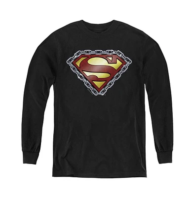 Superman Boys Youth Chained Shield Long Sleeve Sweatshirts