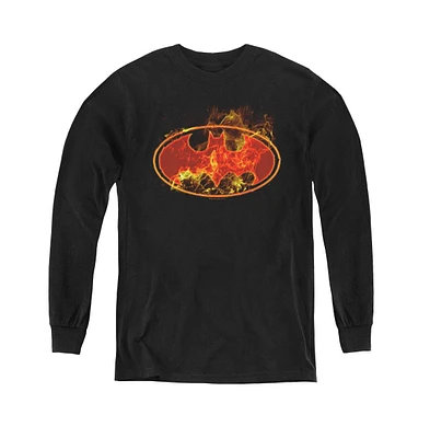 Batman Boys Youth Flames Logo Long Sleeve Sweatshirts