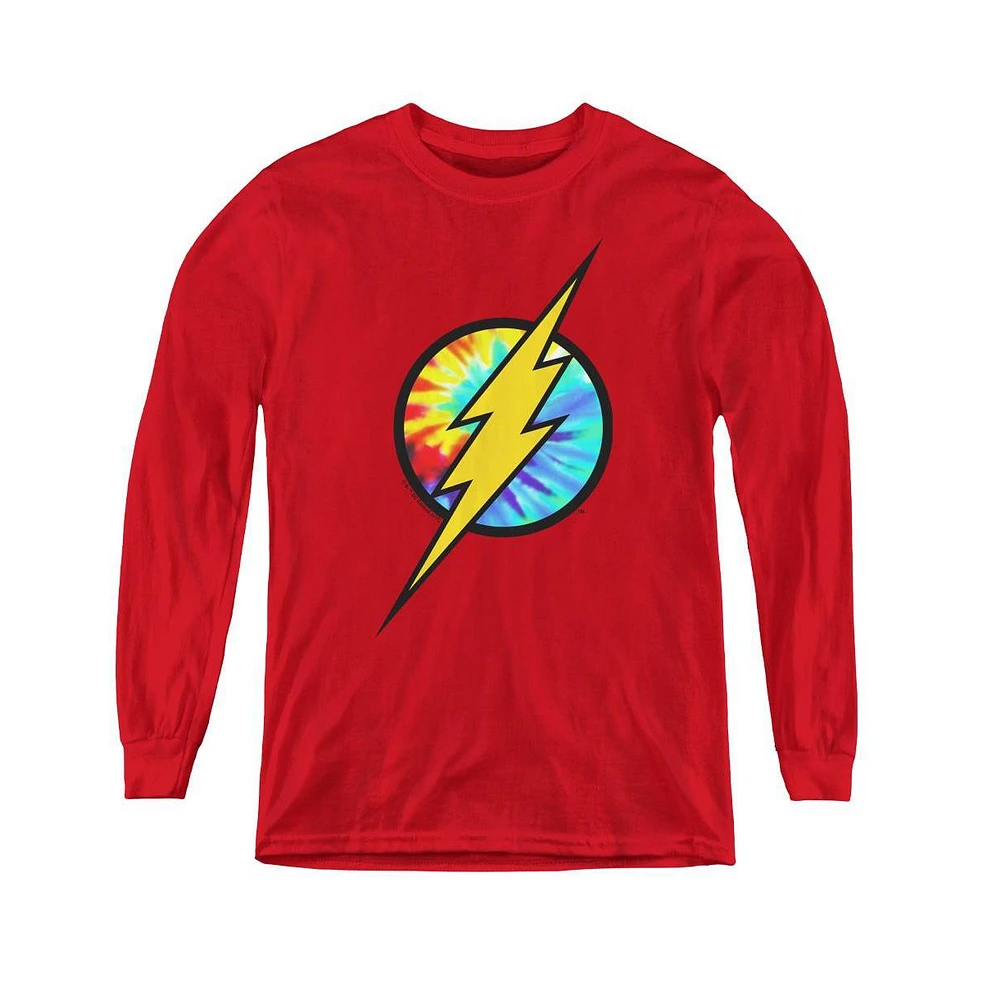 Flash Boys Dc Youth Comics Tie Dye Logo Long Sleeve Sweatshirts