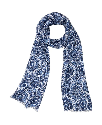 Olsen Allover Batik Scarf with Frayed Edge Trim