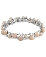 Arabella Freshwater Pearl (6 - 8-1/2mm) & Cubic Zirconia Link Bracelet in Sterling Silver