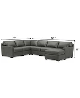 Radley 129" 6-Pc. Leather Square Corner Modular Chaise Sectional, Created for Macy's