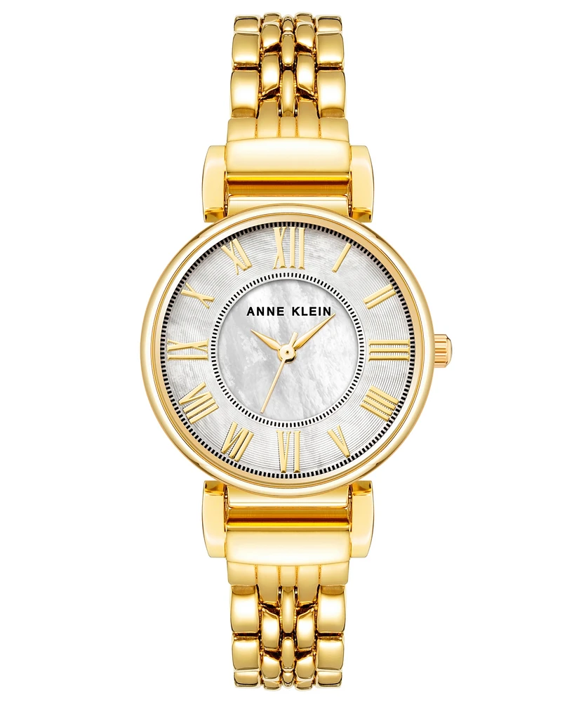 Anne Klein Women's Quartz Gold-Tone Alloy Link and Mother of Pearl Bracelet Watch, 30mm - Gold