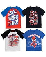 Marvel Toddler Boys Spidey and His Amazing Friends Spider-Man Miles Morales Ghost-Spider 4 Pack T-Shirts