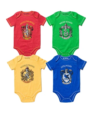 Harry Potter Baby Boys Gryffindor Hufflepuff Ravenclaw Slytherin 4 Pack Bodysuits