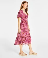 City Studios Juniors' Floral Print Puff-Sleeve Tiered Midi Dress