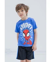 Marvel Boys Spidey and His Amazing Friends Spider-Man Graphic T-Shirt and Mesh Shorts Outfit Set Blue/Black