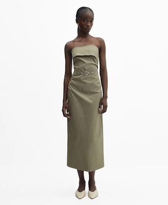 Mango Women's Belted Strapless Dress - Beige