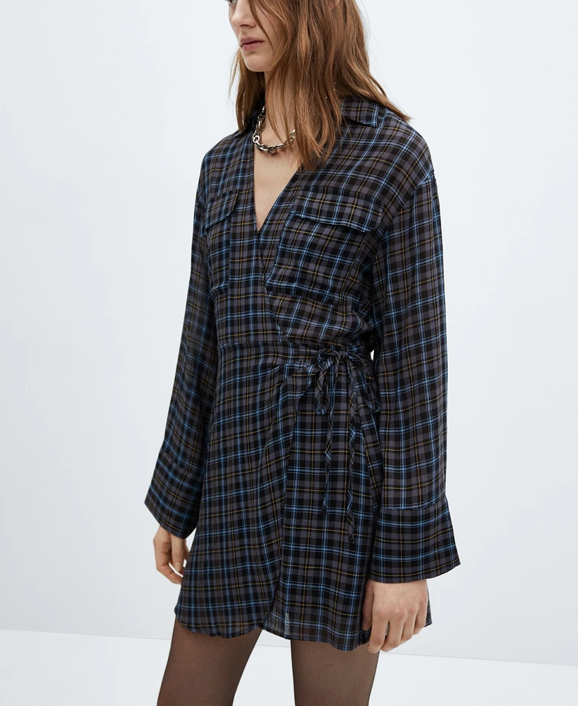 Mango Women's Check Wrap Dress