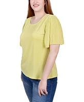 Ny Collection Pleated-Sleeve Top