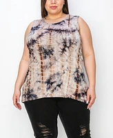 Coin 1804 Plus Tie Dye Button Back Tank Top