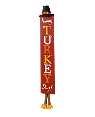 Glitzhome 58.5"H Thanksgiving Wooden "Happy Turkey Day" Porch Sign with Fabric Dangling Legs