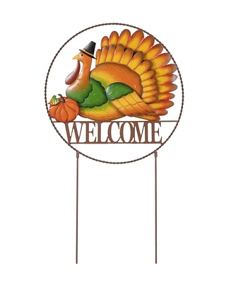 Glitzhome 30"H Thanksgiving Metal "Welcome" Turkey Yard Stake