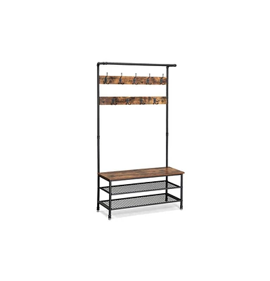 Slickblue Industrial Hall Tree Coat Rack Storage Bench, Pipe Style Hat and Stand with 9 Hooks