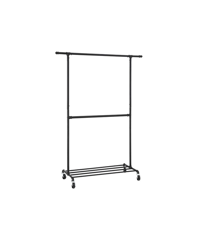 Slickblue Double Hanging Rod Metal Clothing Rack, Industrial Style Clothes Garment Rack On Wheels