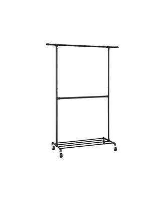 Slickblue Double Hanging Rod Metal Clothing Rack, Industrial Style Clothes Garment Rack On Wheels