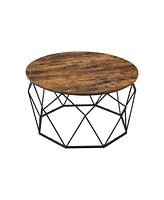 Slickblue Round Coffee Table for Living Room, Cage Cocktail Table with Steel Frame, Industrial Style