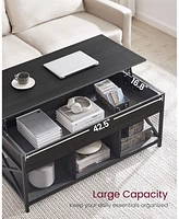 Slickblue Industrial Lift Top Coffee Table With Hidden Compartments For Living Room