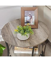 Slickblue Industrial 2 Layers Round Side Table With Shelves