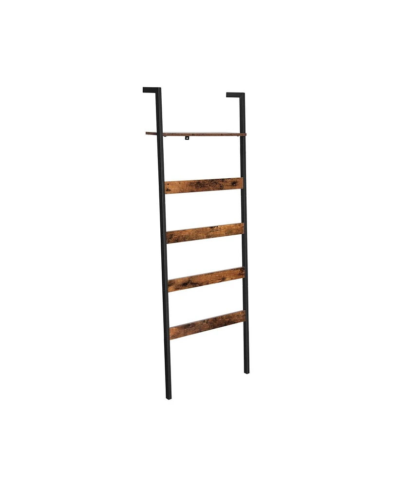 Slickblue Blanket Ladder Shelf, Wall-Leaning Towel Rack with Storage Shelf, for Blankets, Towels, Scarves