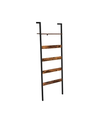 Slickblue Blanket Ladder Shelf, Wall-Leaning Towel Rack with Storage Shelf, for Blankets, Towels, Scarves