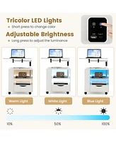 Sugift Nightstand Bedside Table Swivel Laptop Tray with Charging Station and Led Lights