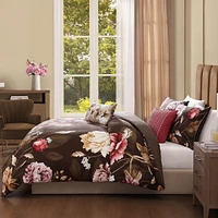 Bebejan Floral Garden on Mocha Bedding 200 Thread Count 100% Cotton Sateen 5 Piece Reversible King Comforter Set