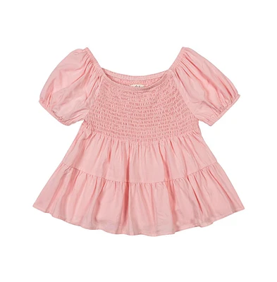 Derek Heart Big Girls Solid Smocked Bodice Top
