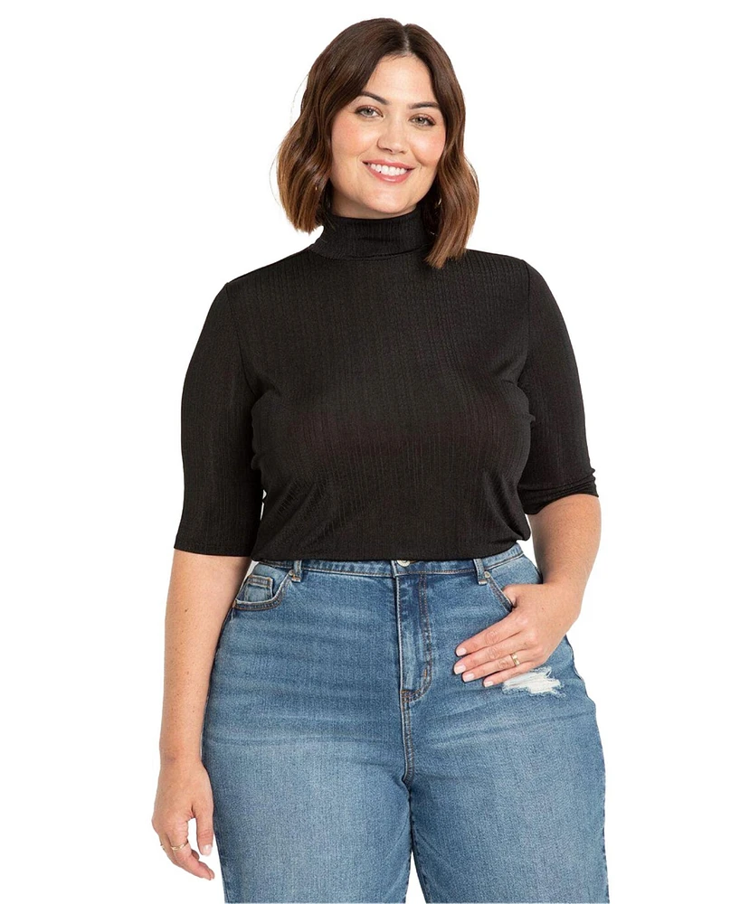 Eloquii Plus Size Elbow Sleeve Mock Neck Top