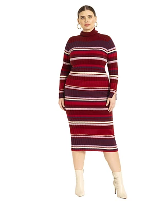 Eloquii Plus Striped Turtleneck Sweater Dress