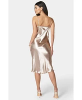 bebe Women's Hammered Satin Drawstring Midi Dress