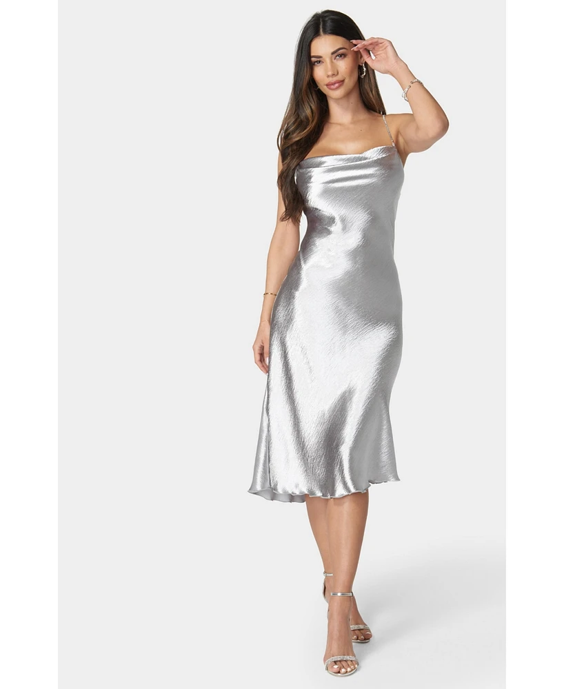 Bebe Women's Hammered Satin Rhinestone Dress