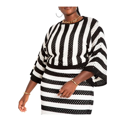 Eloquii Plus Crochet Wide Sleeve Striped Sweater