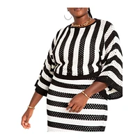 Eloquii Plus Crochet Wide Sleeve Striped Sweater