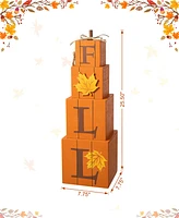 Glitzhome 25.5"H Halloween and Fall Wood Reversible Boxed Porch Decor