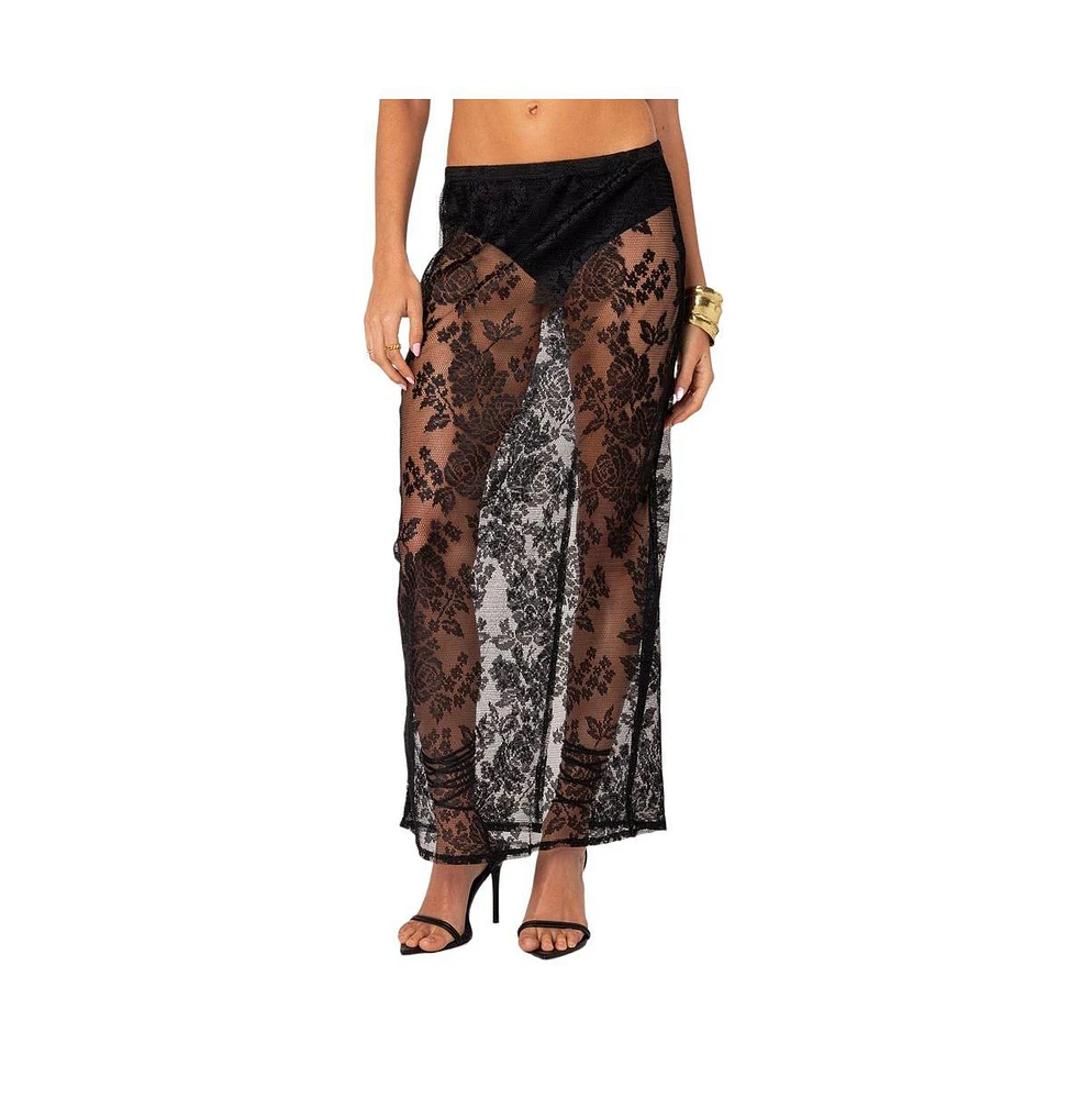 Edikted Women's Bess Sheer Lace Maxi Skirt