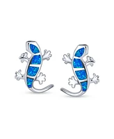 Bling Jewelry Iridescent Created Opal Inlay Garden Gecko Lounge Lizard Stud Earrings For Women .925 Sterling Silver