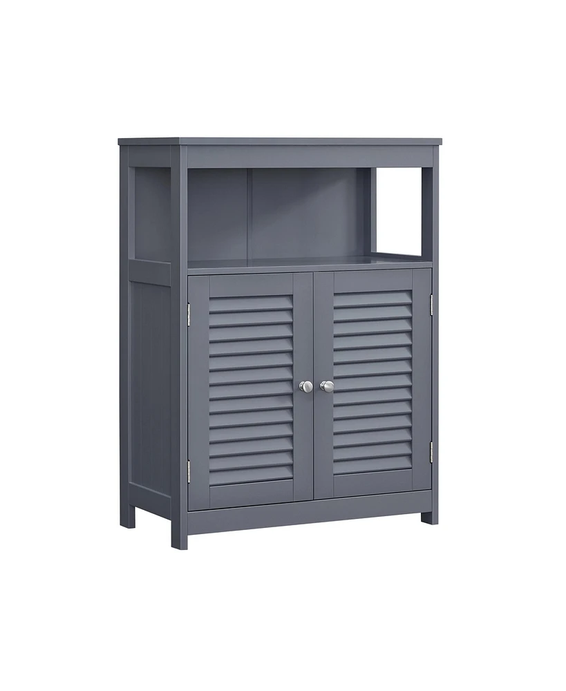 Slickblue Bathroom Storage Floor Cabinet Free Standing With Double Shutter Door And Adjustable Shelf