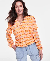 I.n.c. International Concepts Women's Printed Lace-Up Blouse, Created for Macy's