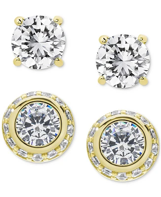 2-Pc. Set Lab Grown White Sapphire Solitaire & Halo Stud Earrings (3-3/8 ct. t.w.) in 14k Gold-Plated Sterling Silver