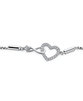 Bling Jewelry Delicate Dainty Cz Accent Infinity Heart Bolo Bracelet For Women Sterling Silver Rhodium Plated Adjustable Slide 7"