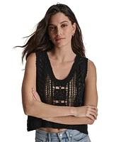 Dkny Jeans Women's Cropped Crochet Scoop-Neck Top