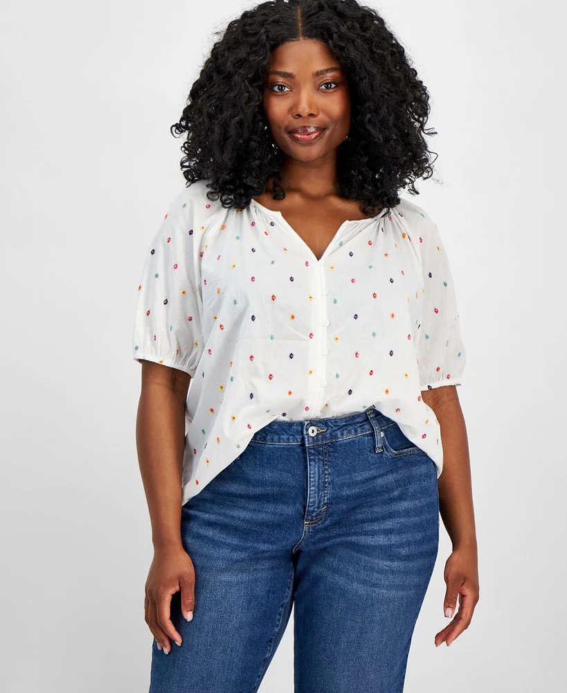 Style & Co Plus Size Embroidered Blouse, Created for Macy's