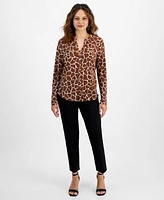 I.n.c. International Concepts Petite Giraffe-Print Zippered-Pocket Top, Created for Macy's