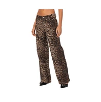 Edikted Women's Leopard Printed Low Rise Jeans