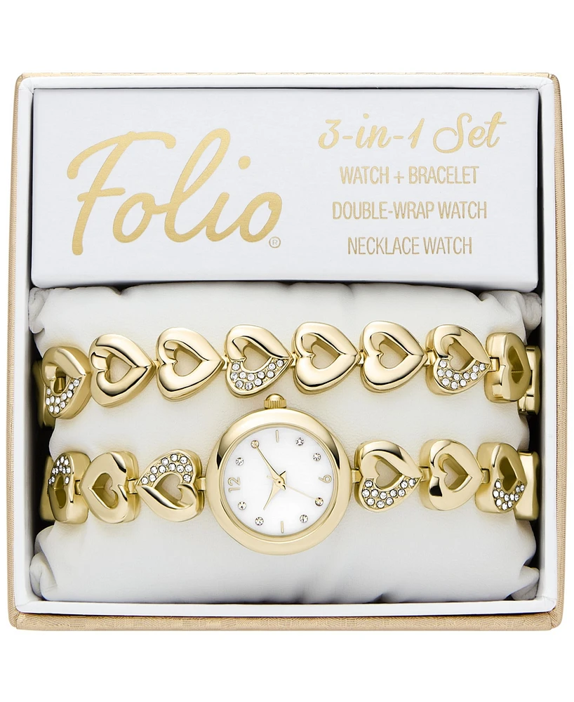 Folio Women's Three Hand Gold Alloy Watch 22mm Gift Set