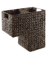 Casafield Stair Basket with Handles, Natural - Woven Water Hyacinth Staircase Step Organizer Bin