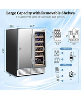 2-in-1 Beverage and Wine Cooler Free-standing & Built-in Dual Zones Wine Fridge