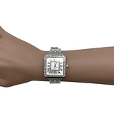 Olivia Pratt Silver Square and Rhinestones Metal Band Women Watch