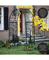 Metal Arched Garden Arbor with Tree of Life Design